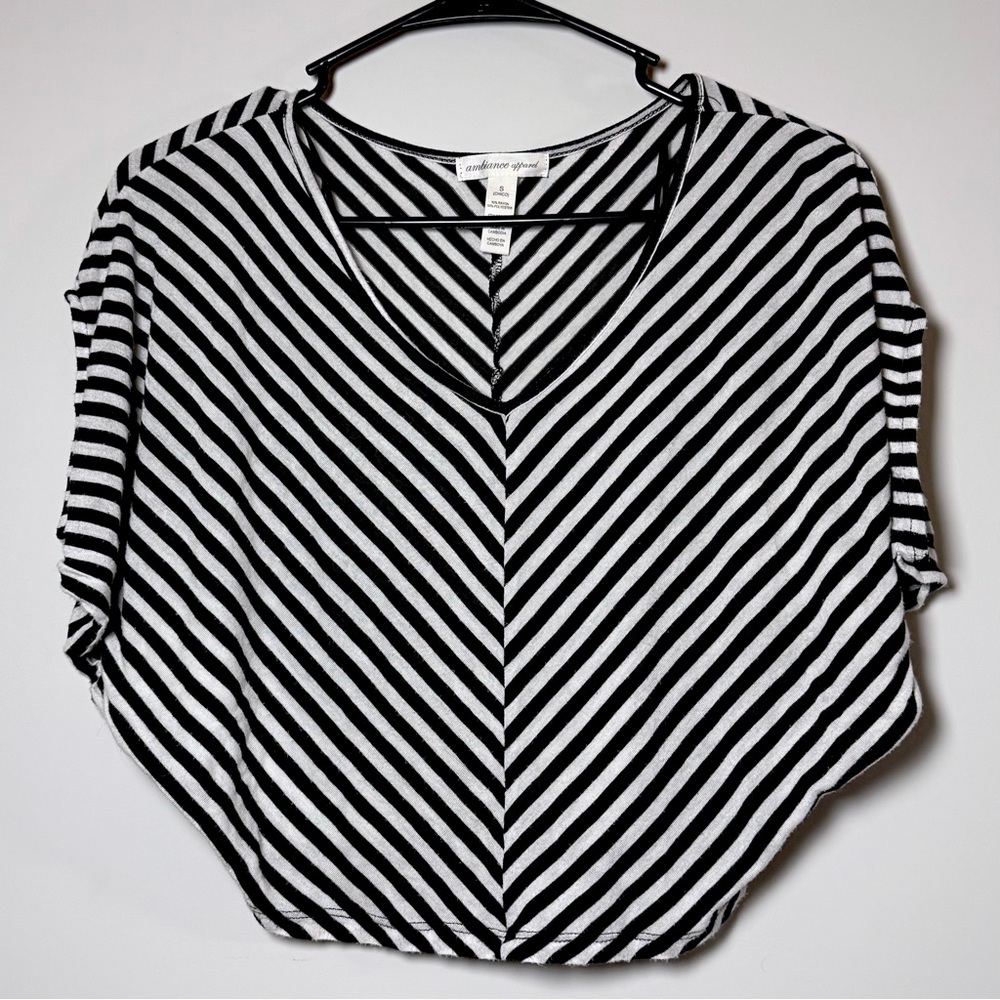 Diagonal Striped Cold Shoulder V-Neck Blouse